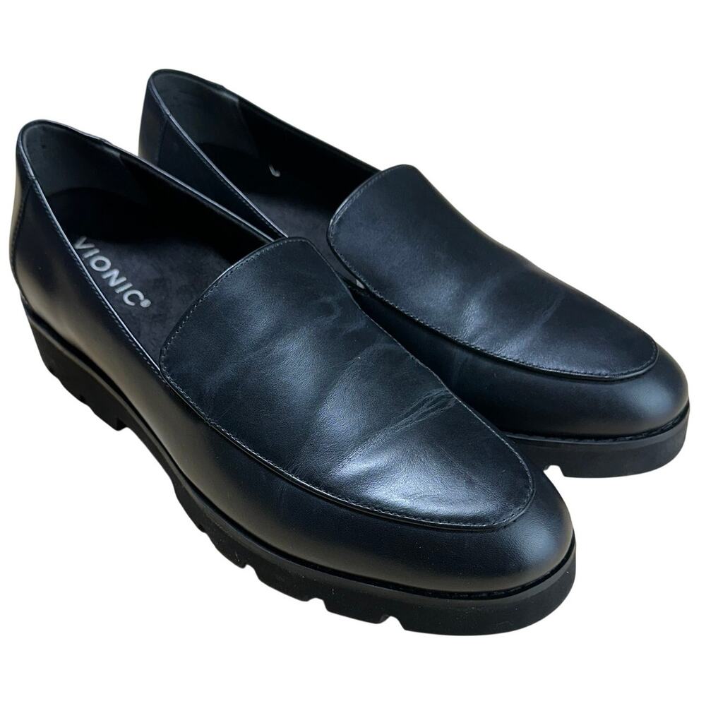 Vionic Women's Kensley Loafer Black Leather Size 9 New Without Box Condition